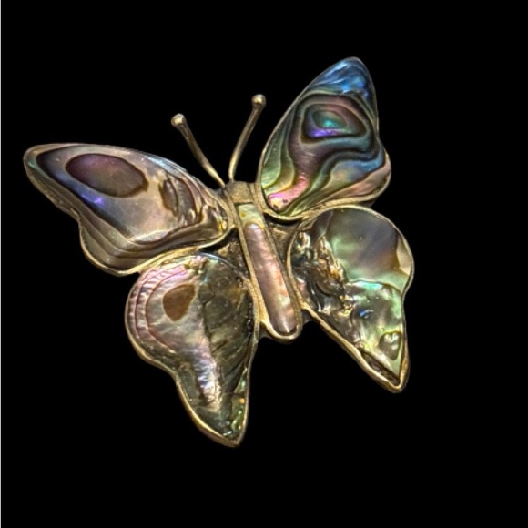 Abalone Shell 925 Silver Butterfly Brooch - Picture 5 of 8